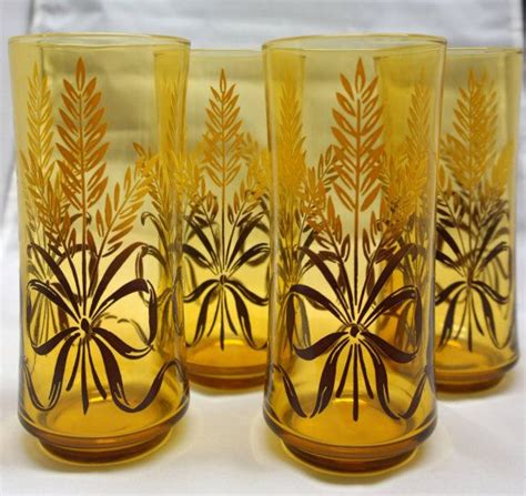 Vintage Amber Harvest Wheat Libbey Glasses Set Of 4 Etsy Libbey Glasses Vintage Libbey
