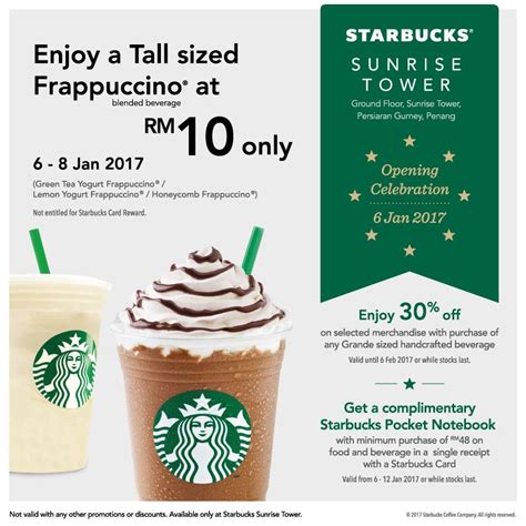 Establishes the cup fund emergency financial assistance fund for partners. Starbucks RM10 Tall Sized Frappuccino, 30% OFF Merchandise ...