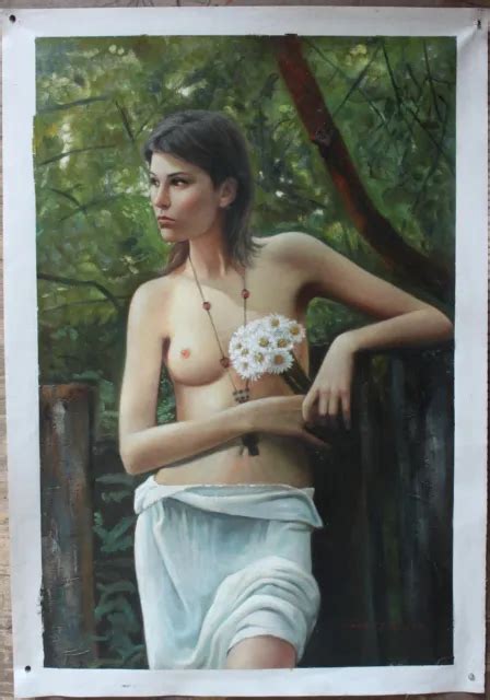 Femme Nue Et Fleurs Tableau Peinture Huile Sur Toile Nude Female Oil