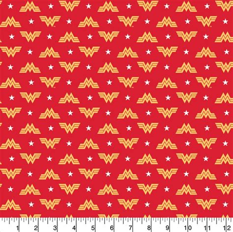 Wonder Woman Fabric By The Yard Red Logo And Stars Print Etsy