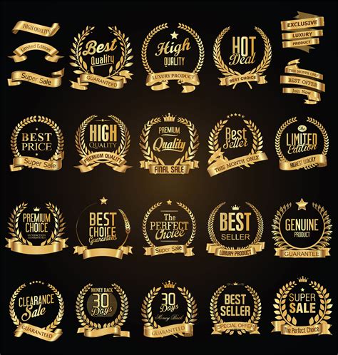 Golden Laurel Wreath With Golden Ribbons Vector Illustration Collection