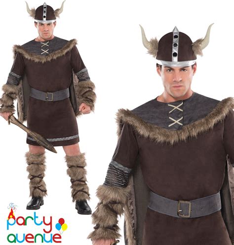 Adults Deluxe Barbarian Viking Costume Mens Warrior Fancy Dress Outfit