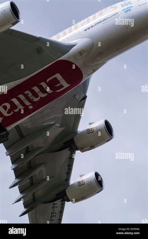 An Emirates Airlines Airbus A380 Flying Directly Overhead After Takeoff