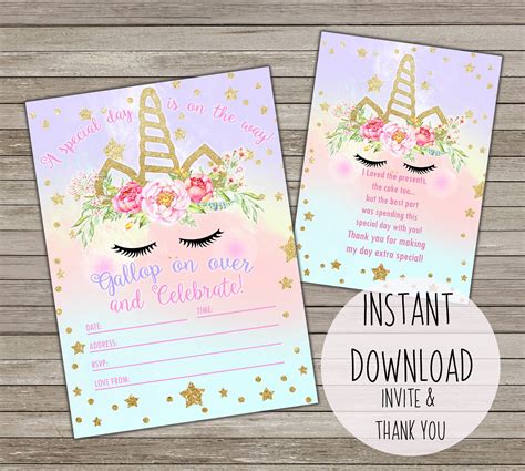 unicorn invitationunicorn birthday editable inviteunicorn