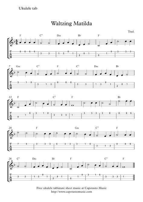 Ukuchords brings you the ultimate ukulele chord referencing tool for all tunings. Free Sheet Music Scores: Free ukulele tab sheet music, Waltzing Matilda | Ukulele tabs, Ukulele ...