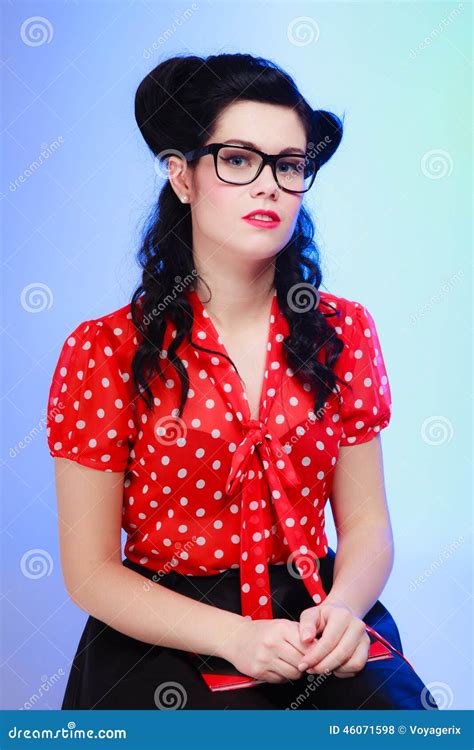 Retro Portrait Of Pinup Girl In Eyeglasses Stock Photo Image Of