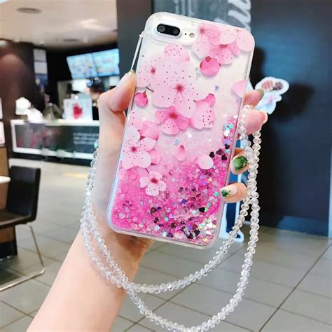 For Iphone 6 6s 7 8 Plus X Luxury Fancy Cute Girls Pink Liquid