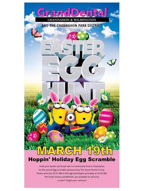 Included are also easter egg hunt ideas for large groups including all the easter supplies, tips and t. Channahon's Easter Egg Hunt on 3/19/16 at 10:30am in Community Park is sponsored by Grand Dental ...