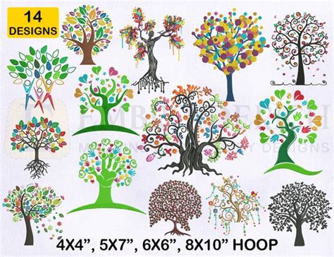 Beautiful Trees Machine Embroidery Design Bundle 4 Sizes Emb Etsy