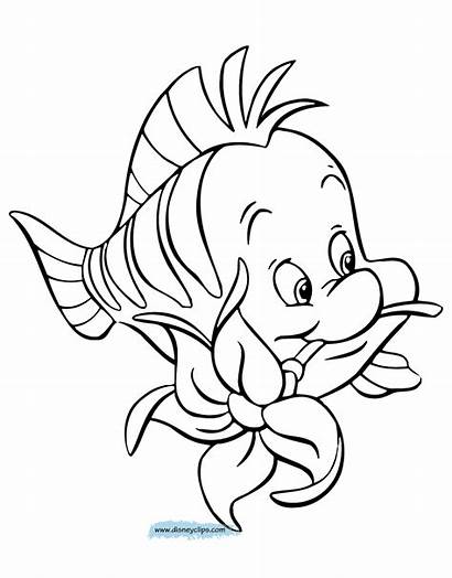Flounder Mermaid Coloring Ariel Disney Printable Sebastian