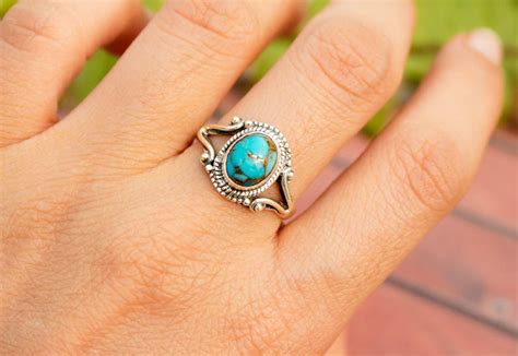 Blue Copper Turquoise Sterling Silver Ring Turquoise Ring Etsy