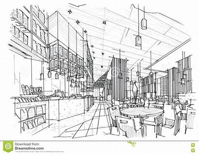 Restaurant Sketch Interior Perspective Illustration Architecture Stripes