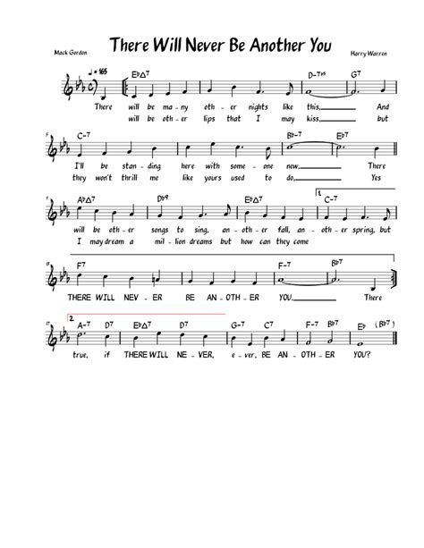 There Will Never Be Another You Lead Sheet With Lyrics Sheet Music For Piano Solo