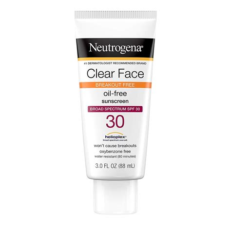 Neutrogena Clear Face Sunscreen Lotion for Acne-Prone Skin SPF 30, 3oz ...
