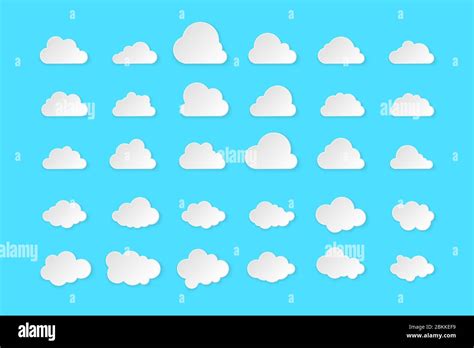 Set Of Clouds Simple Clouds Isolated On Blue Background Vector