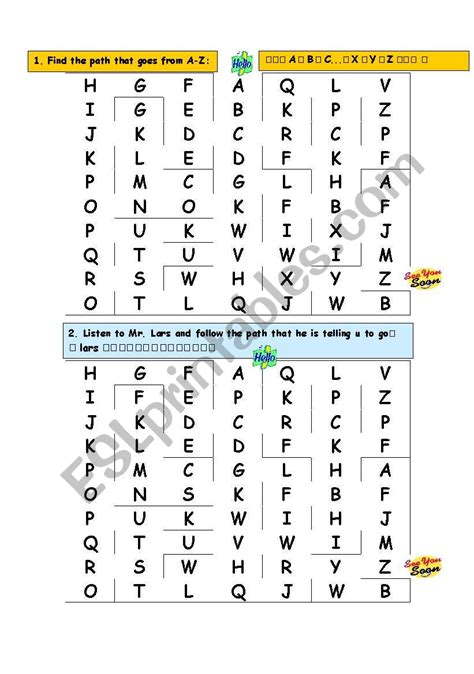 This page has alphabet handwriting practice worksheets, classroom letter charts, abc books, alphabet fluency games, flash cards. ABC Maze - ESL worksheet by larei