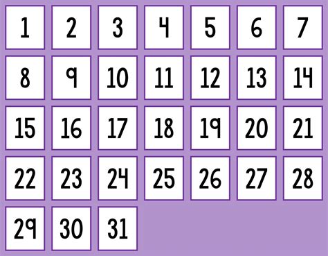 Printable classroom calendar numbers