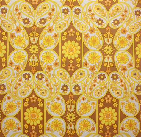 1970s Vintage Wallpaper Retro Mod Yellow Flowers Rosies Vintage