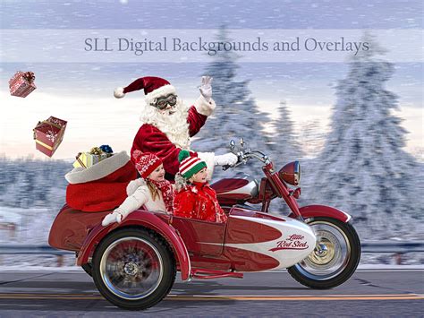 Santa On Motorcycle Digital Backdrop Christmas Digital Etsy