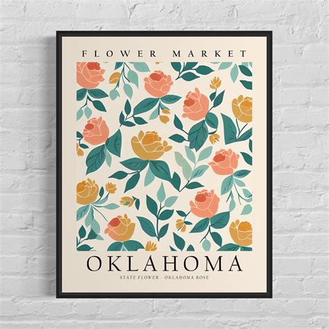 Oklahoma State Flower Oklahoma Flower Market Art Print Oklahoma Rose