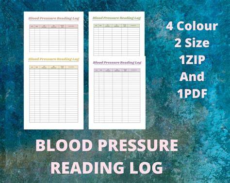 Blood Pressure Reading Log Printable Blood Pressure Tracker Bp