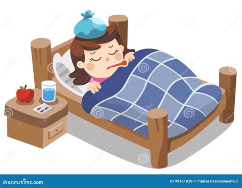 Sick Cute Girl Feel So Bad With Fever Stock Vector Illustration Of