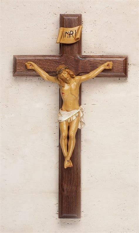 Traditional Wall Crucifix Walnut Cross Hand Painted Corpus 12