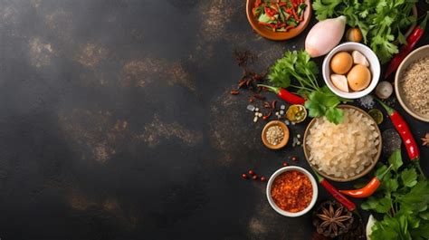 Premium Ai Image Asian Food Background With Various Ingredients On Table