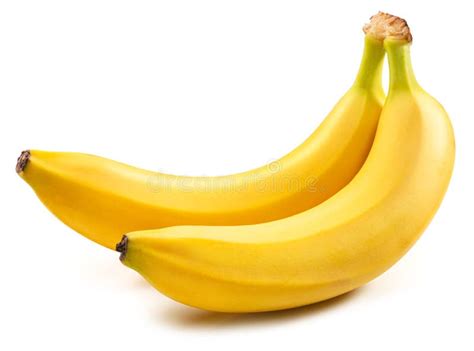 Two Perfect Ripe Yellow Bananas Isolated On White Background Stock