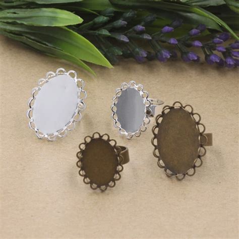 10pcs 13 18mm Silver Plated Adjustable Ring Bases Cabochon Settings