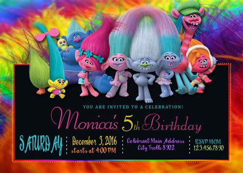 An invitation's content includes the time, date, and venue to guide the attendee for the party. Trolls Birthday Invitation Trolls Invitations Trolls