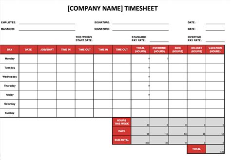 Time Off Excel Template