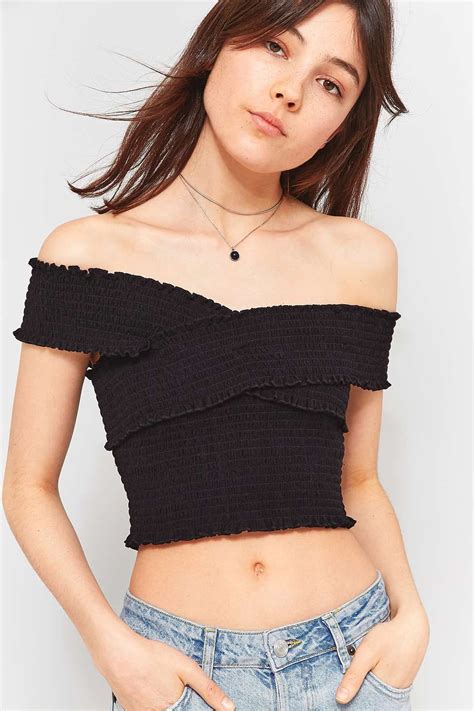 Pins And Needles Cross Off The Shoulder Smocked Top Blouses For Women