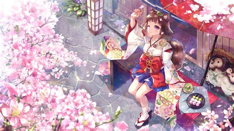 Anime Girl Kimono Cherry Blossom 4k 187 Wallpaper