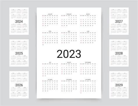 Premium Vector Calendar For 2023 2024 2025 2026 2027 2028 2029 Years