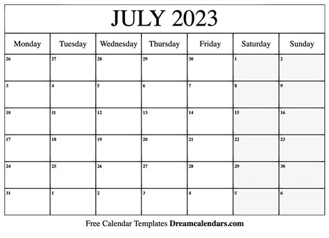 July 2023 Free Printable Calendar Printable Blank World