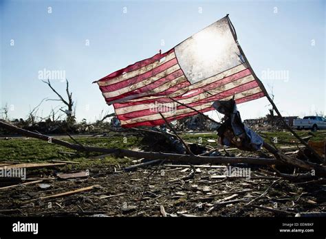 American Flag In Debris After Tornado Stock Photo Alamy