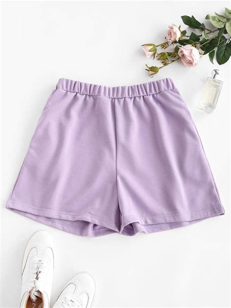 Pocket High Waisted Loose Shorts Light Purple Cute Clothes For Women