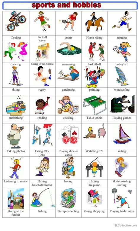 Sports And Hobbies Pictionary Pictio English Esl Worksheets Pdf And Doc