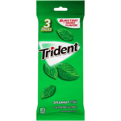 Trident Sugar Free Spearmint Flavor Gum 14 Pieces 3 Count
