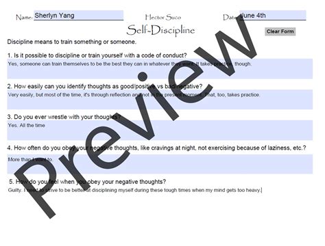 Self Discipline Worksheet Etsy