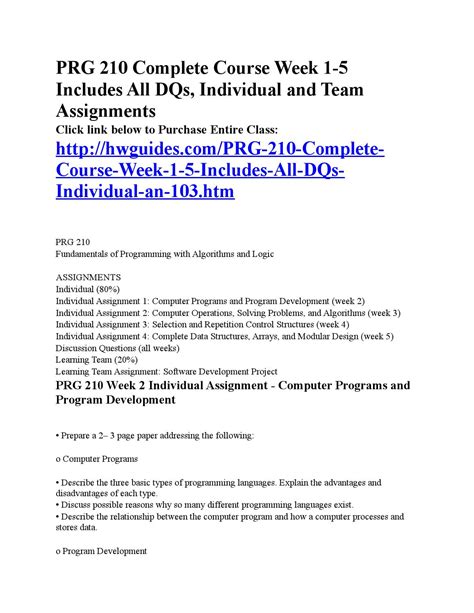 Prg 210 Complete Course Week 1 5 Includes All Dqs Individual And Team