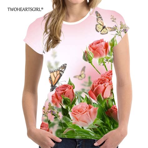 Twoheartsgirl Pretty Women Girls Butterfly T Shirts Fancy Summer Tops