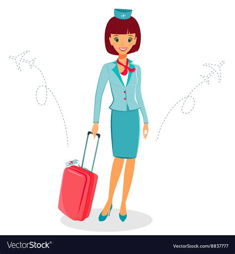 Cheerful Cartoon Flight Attendant In Uniform Vector Image