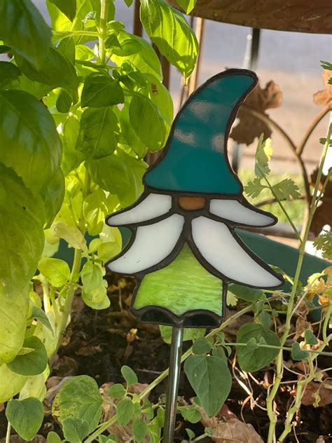 Gnome plant stake stained glass garden stake Planter Stake | Etsy in 2021 | Garden stakes, Glass 
