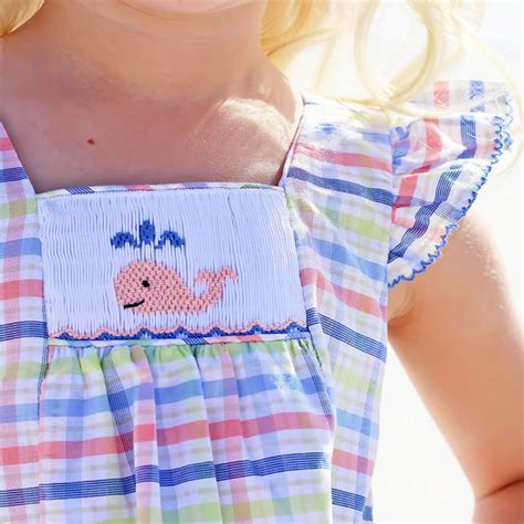 Whale Smocked Short Set Coral And Navy Plaid Smocked Auctions