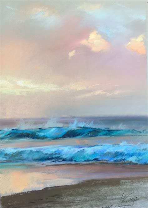 Waves At Sunset Art I Like Pastel Artwork Watercolor Paintings