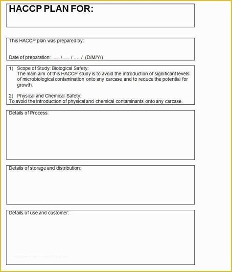 Haccp Templates Free Of Haccp Plan Template 6 Free Word Pdf Documents