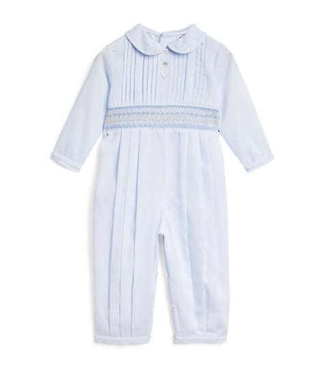 Sarah Louise Blue Smocked Embroidered Playsuit 3 18 Months Harrods Uk