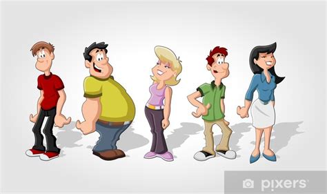 Fotomural Grupo De Personas De Dibujos Animados Amigos Pixerses